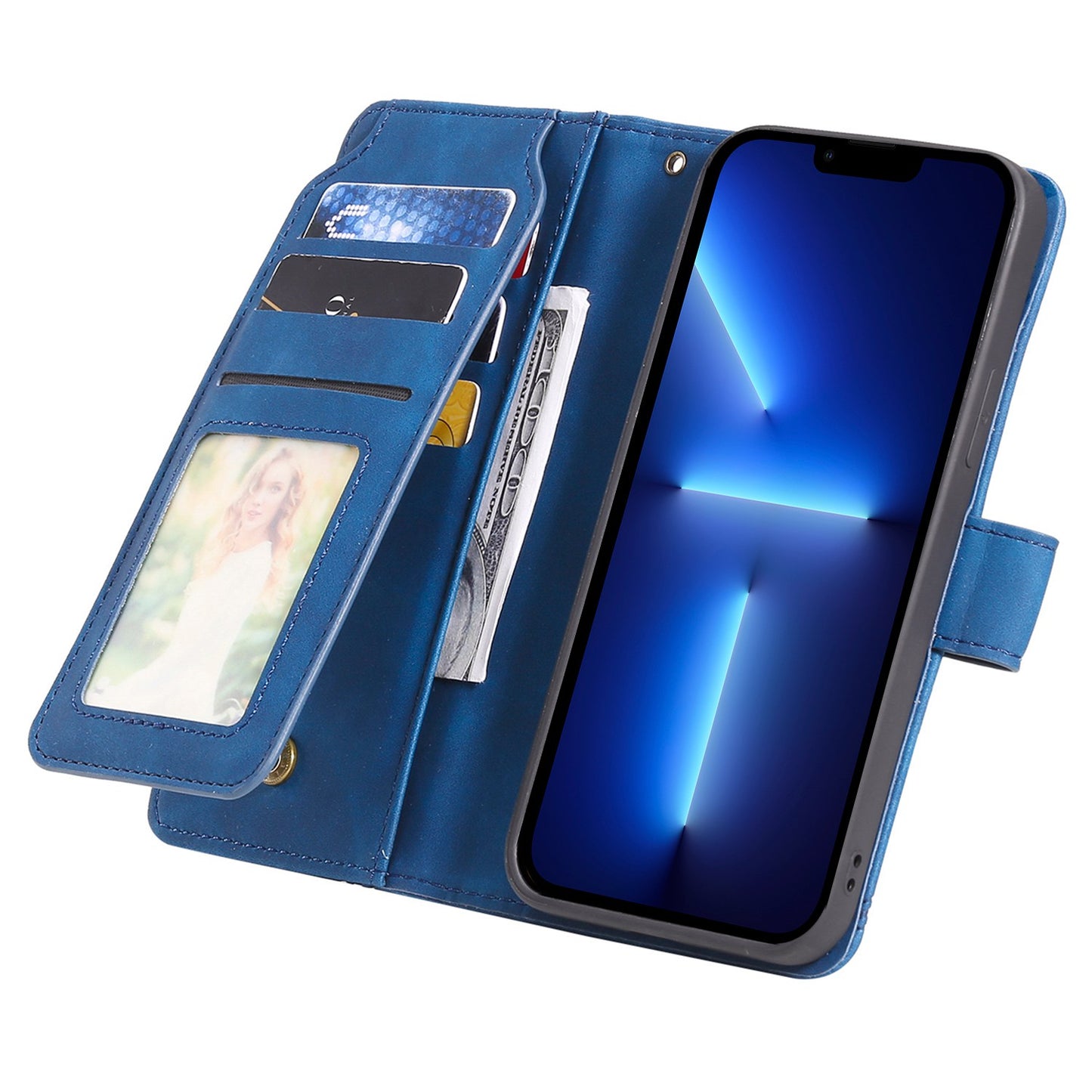 For iPhone 13 Pro 6.1 inch Drop Resistant Imprinted PU Leather Stand Cover with Multiple Card Slots and Cash Pocket