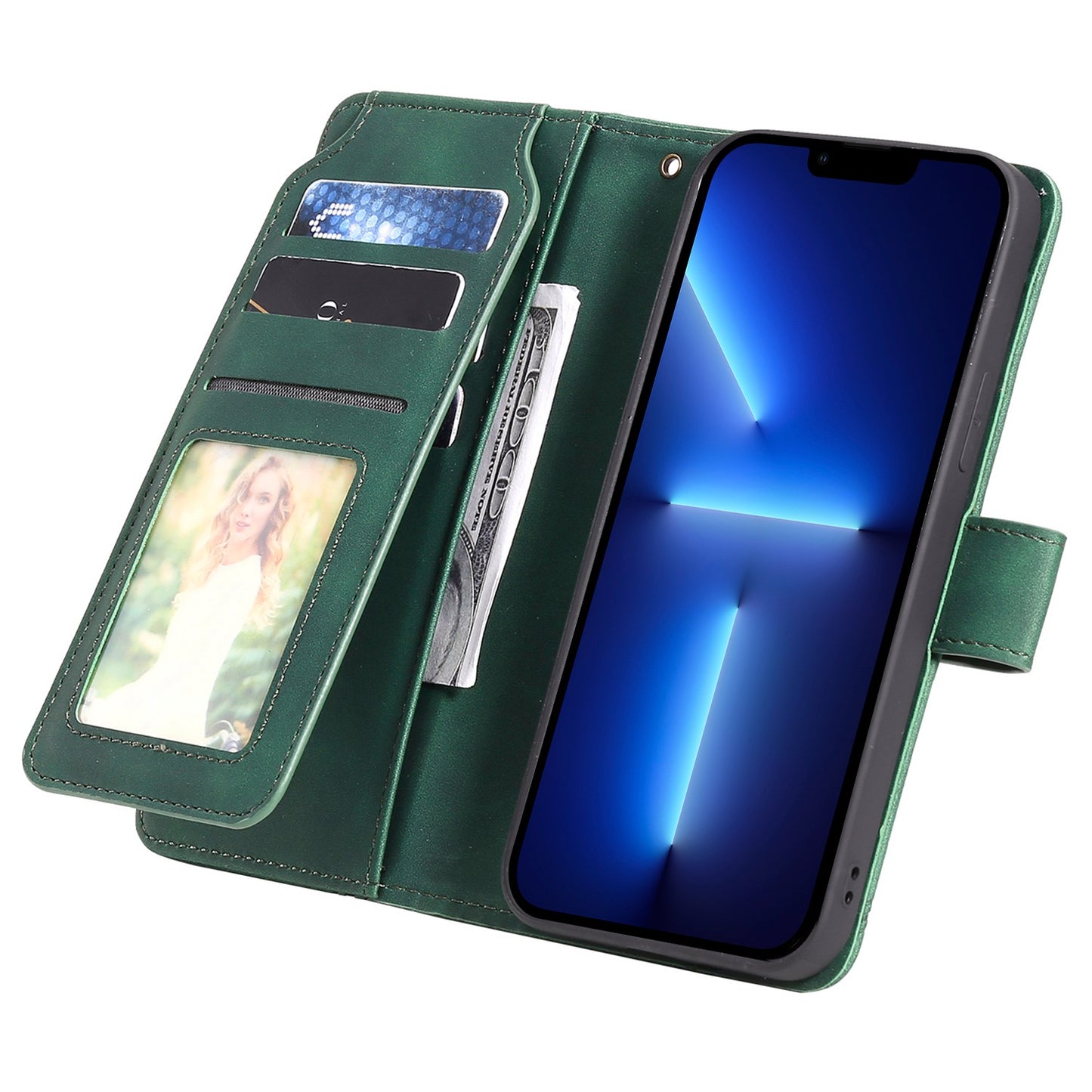 For iPhone 13 Pro 6.1 inch Drop Resistant Imprinted PU Leather Stand Cover with Multiple Card Slots and Cash Pocket