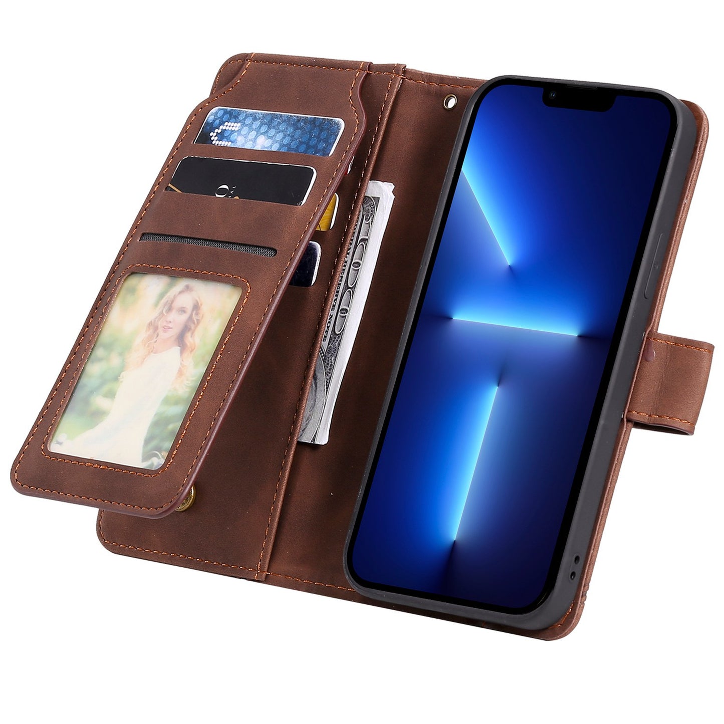 For iPhone 13 Pro 6.1 inch Drop Resistant Imprinted PU Leather Stand Cover with Multiple Card Slots and Cash Pocket