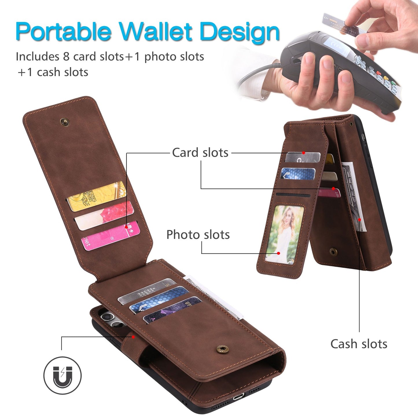 For iPhone 13 Pro 6.1 inch Drop Resistant Imprinted PU Leather Stand Cover with Multiple Card Slots and Cash Pocket