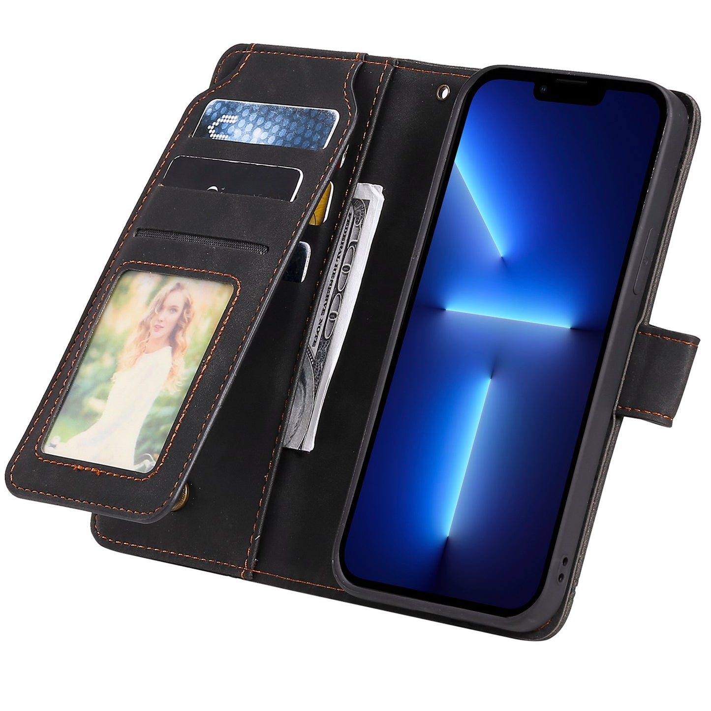 For iPhone 13 Pro 6.1 inch Drop Resistant Imprinted PU Leather Stand Cover with Multiple Card Slots and Cash Pocket