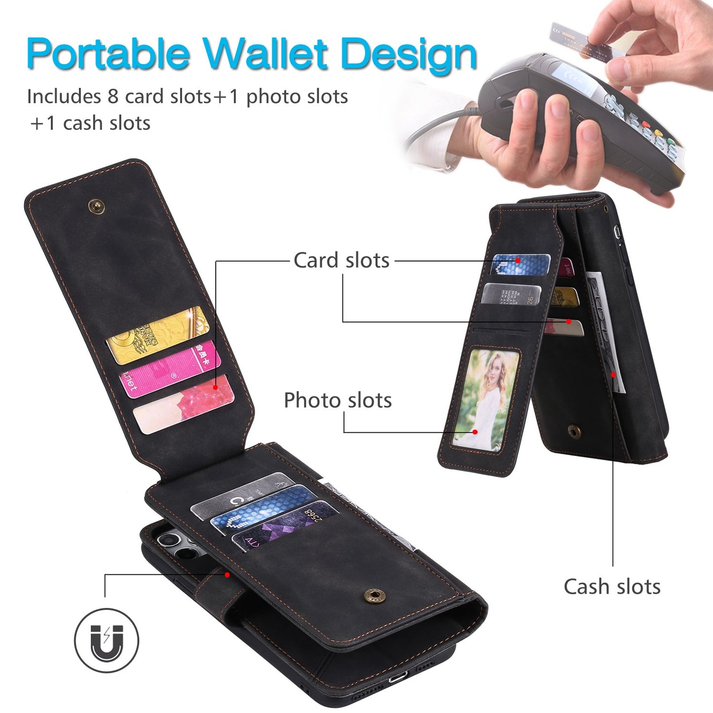 For iPhone 13 Pro 6.1 inch Drop Resistant Imprinted PU Leather Stand Cover with Multiple Card Slots and Cash Pocket