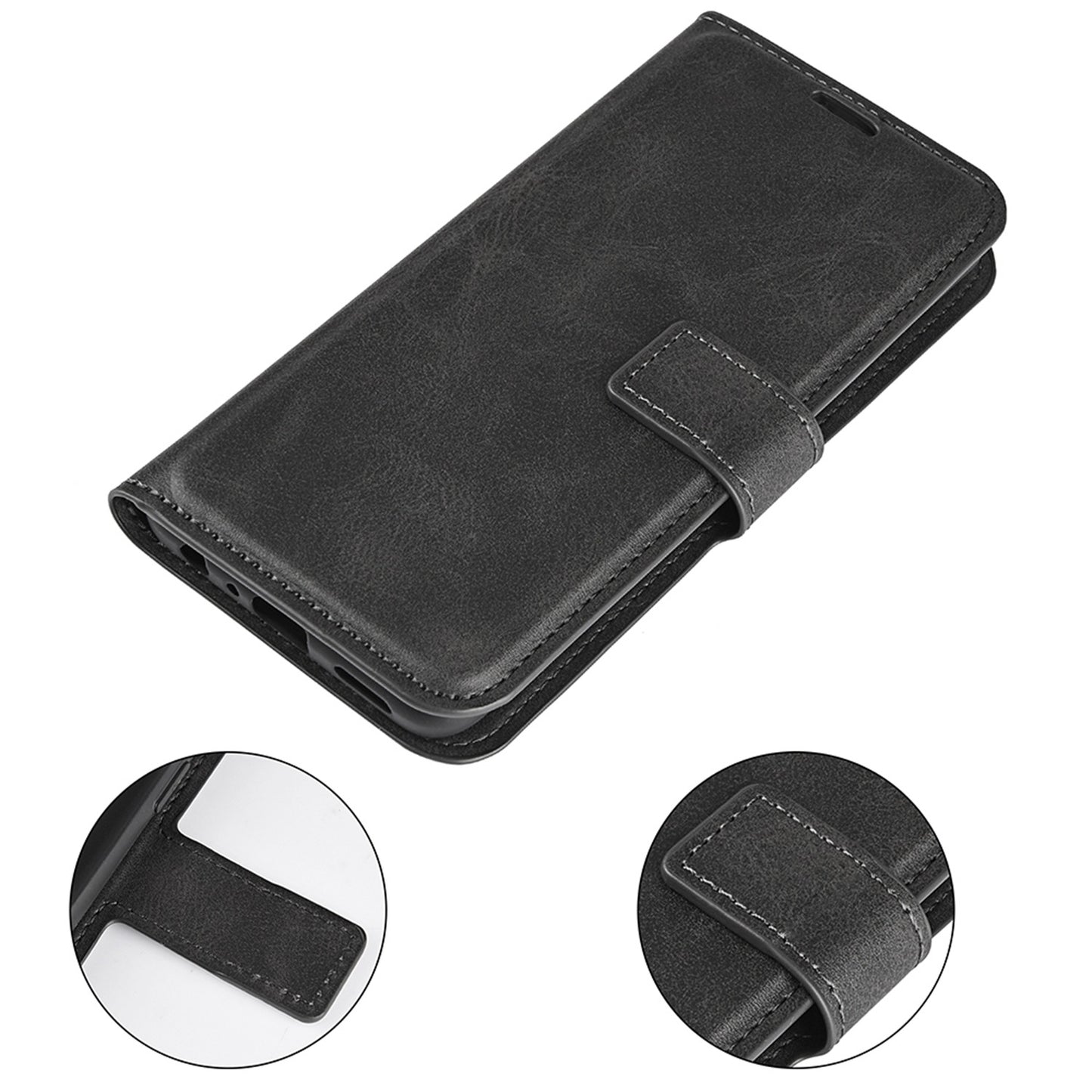 For ZTE Blade A52 Anti-drop Phone Case PU Leather Stand Wallet Feature Magnetic Cover Square Wear-resistant TPU Flip Book Cover