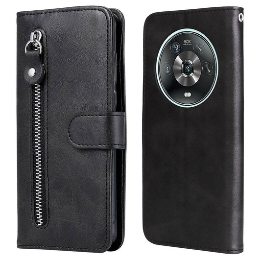 For Honor Magic4 5G/Magic4 Pro 5G Anti-fall PU Leather Wallet Folio Flip Case Zipper Pocket Stand Shockproof Protective Cover