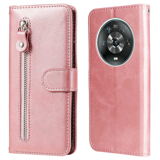 For Honor Magic4 5G/Magic4 Pro 5G Anti-fall PU Leather Wallet Folio Flip Case Zipper Pocket Stand Shockproof Protective Cover