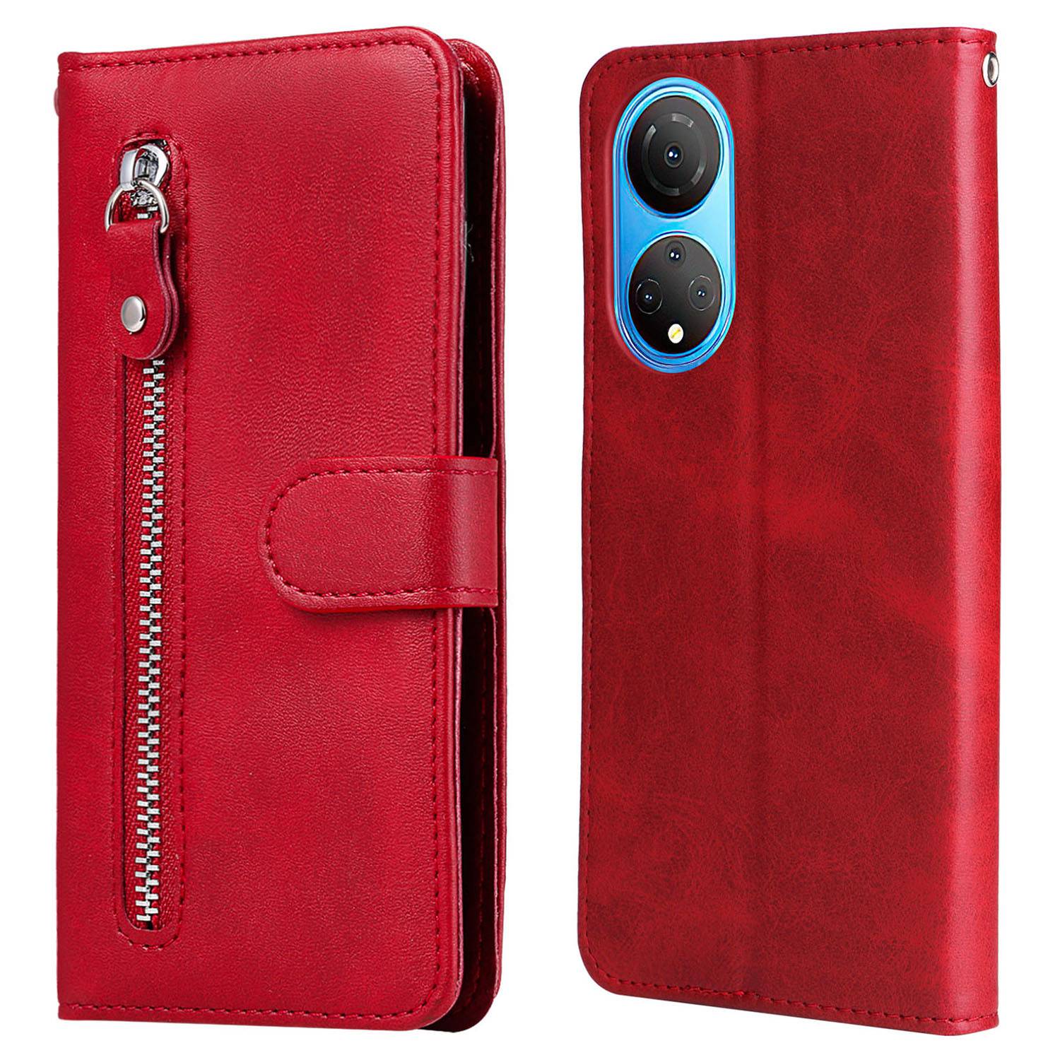 For Honor X7/Play 30 Plus 5G Wallet Phone Case PU Leather Zipper Pocket Flip Stand Design Magnetic Closure Cover