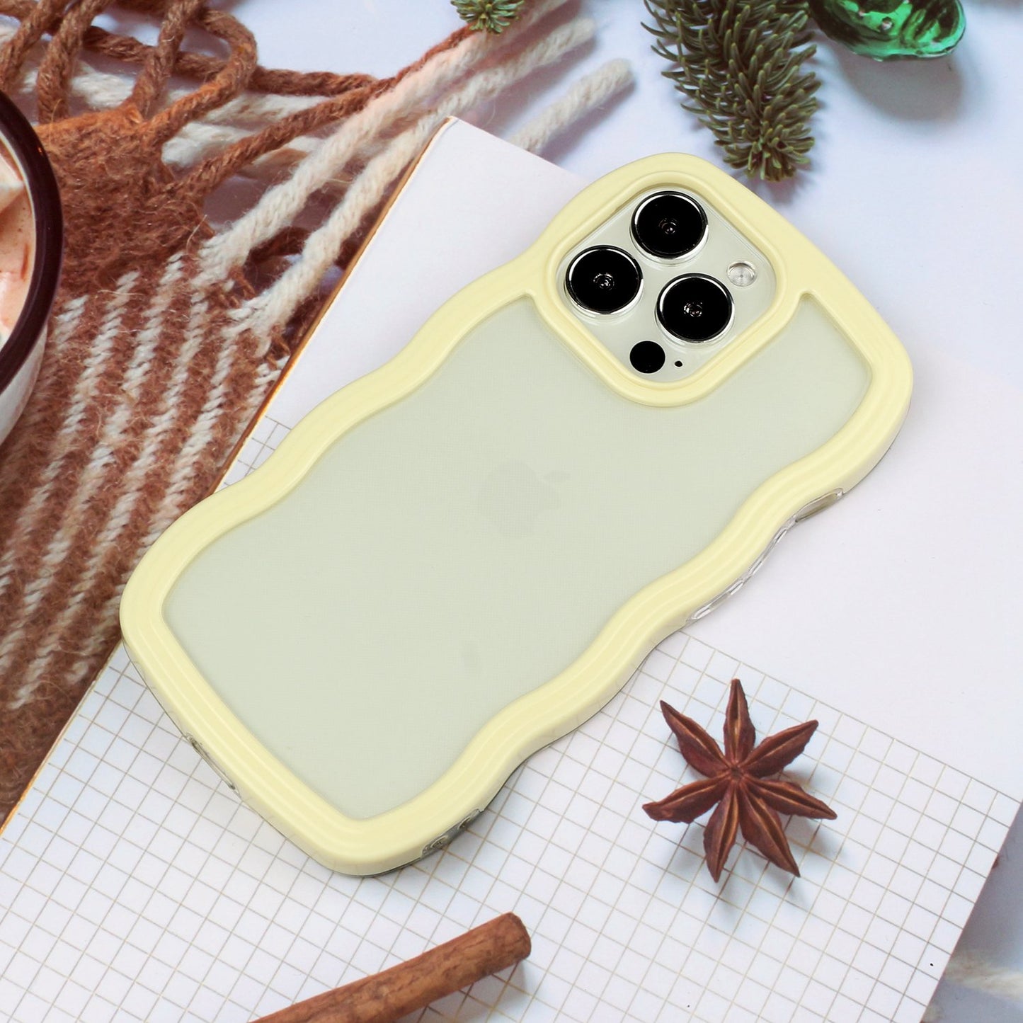 For iPhone 13 Pro 6.1 inch Anti-fall Wavy Edge Color Frame Transparent Back Cover PC + TPU Phone Case