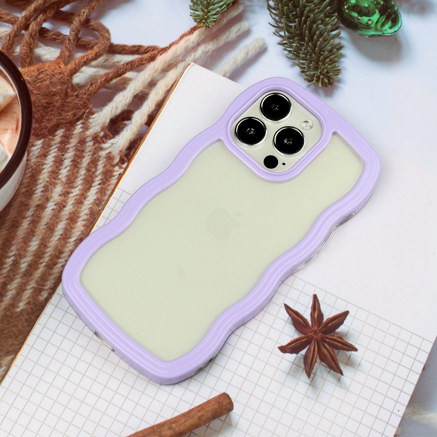 For iPhone 13 Pro 6.1 inch Anti-fall Wavy Edge Color Frame Transparent Back Cover PC + TPU Phone Case