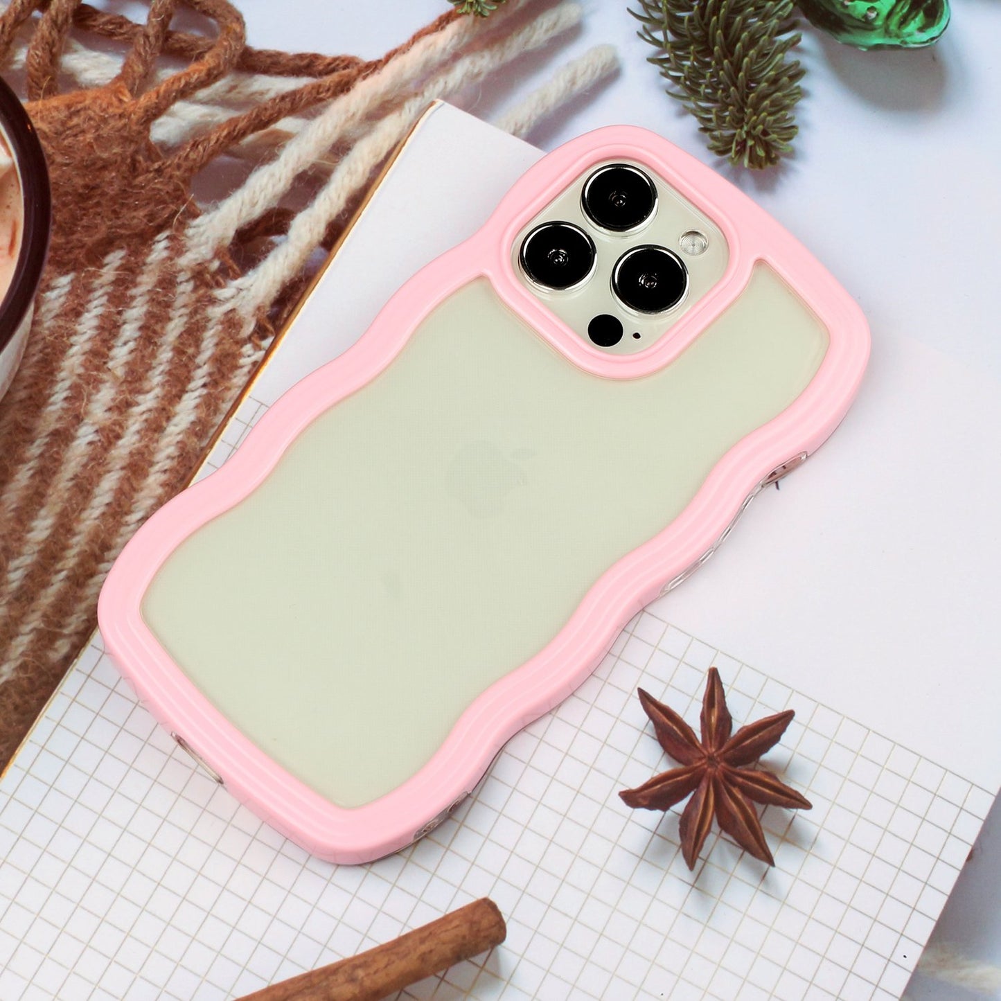 For iPhone 13 Pro 6.1 inch Anti-fall Wavy Edge Color Frame Transparent Back Cover PC + TPU Phone Case