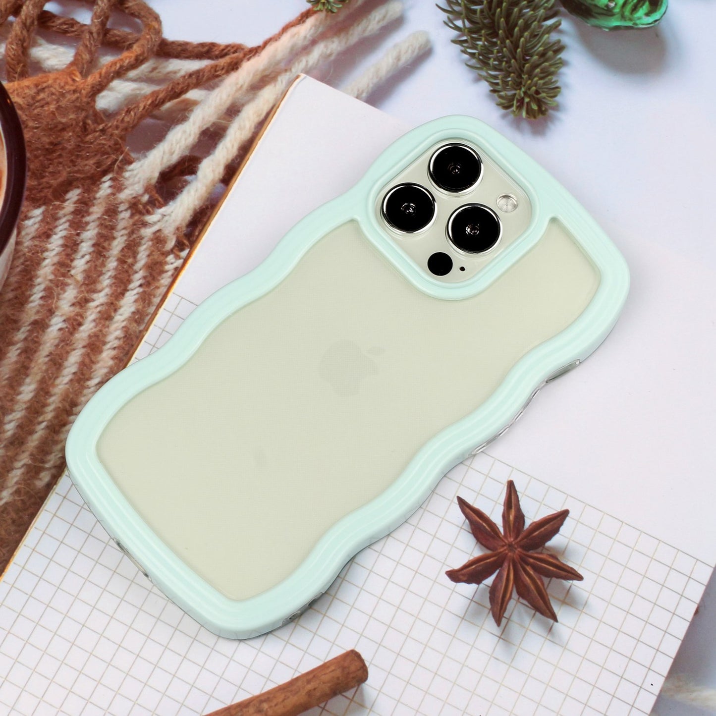 For iPhone 13 Pro 6.1 inch Anti-fall Wavy Edge Color Frame Transparent Back Cover PC + TPU Phone Case