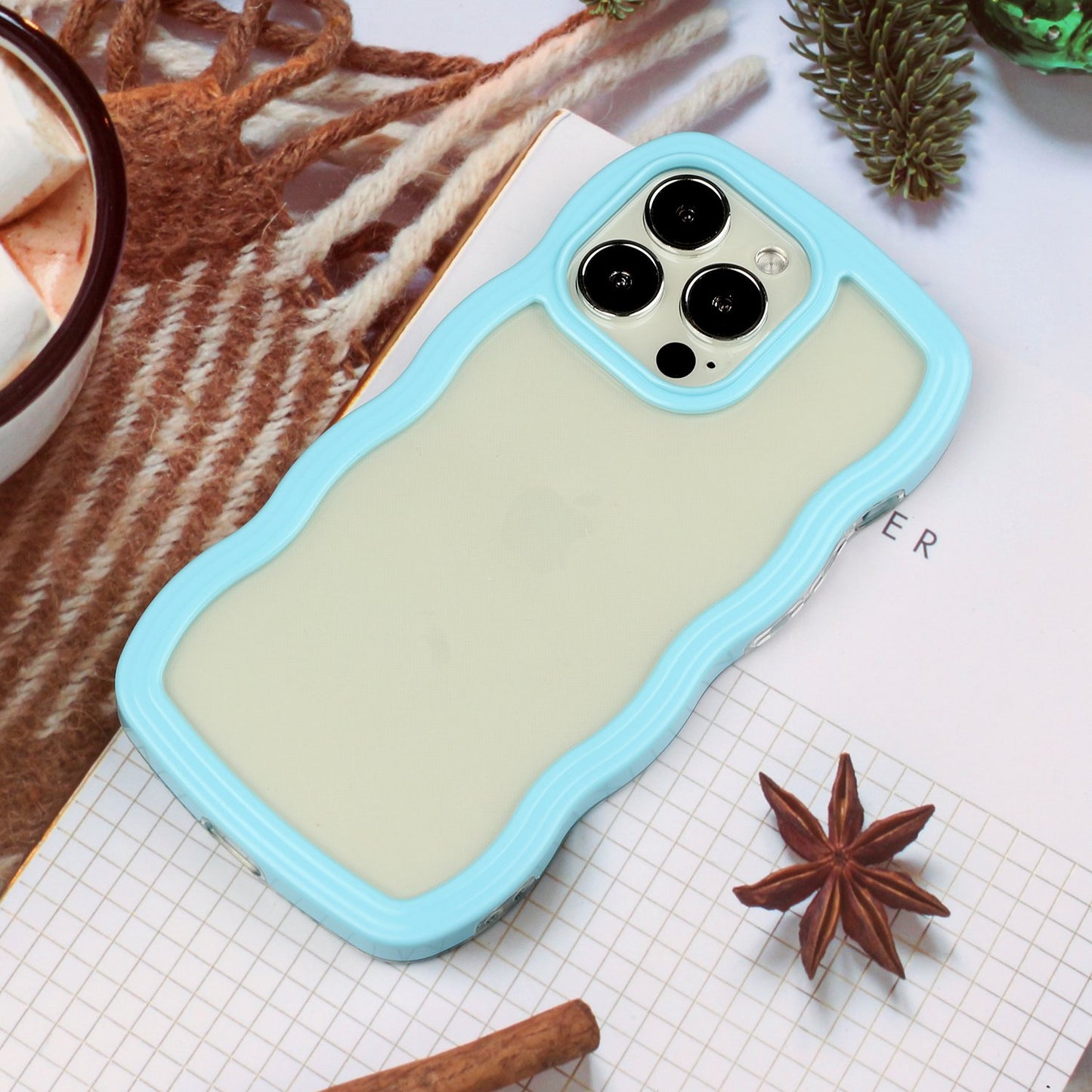 For iPhone 13 Pro 6.1 inch Anti-fall Wavy Edge Color Frame Transparent Back Cover PC + TPU Phone Case