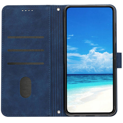 For iPhone 13 Pro 6.1 inch Heart Shape Imprinted Skin-touch Feeling Case PU Leather Wallet Viewing Stand Phone Shell with Strap