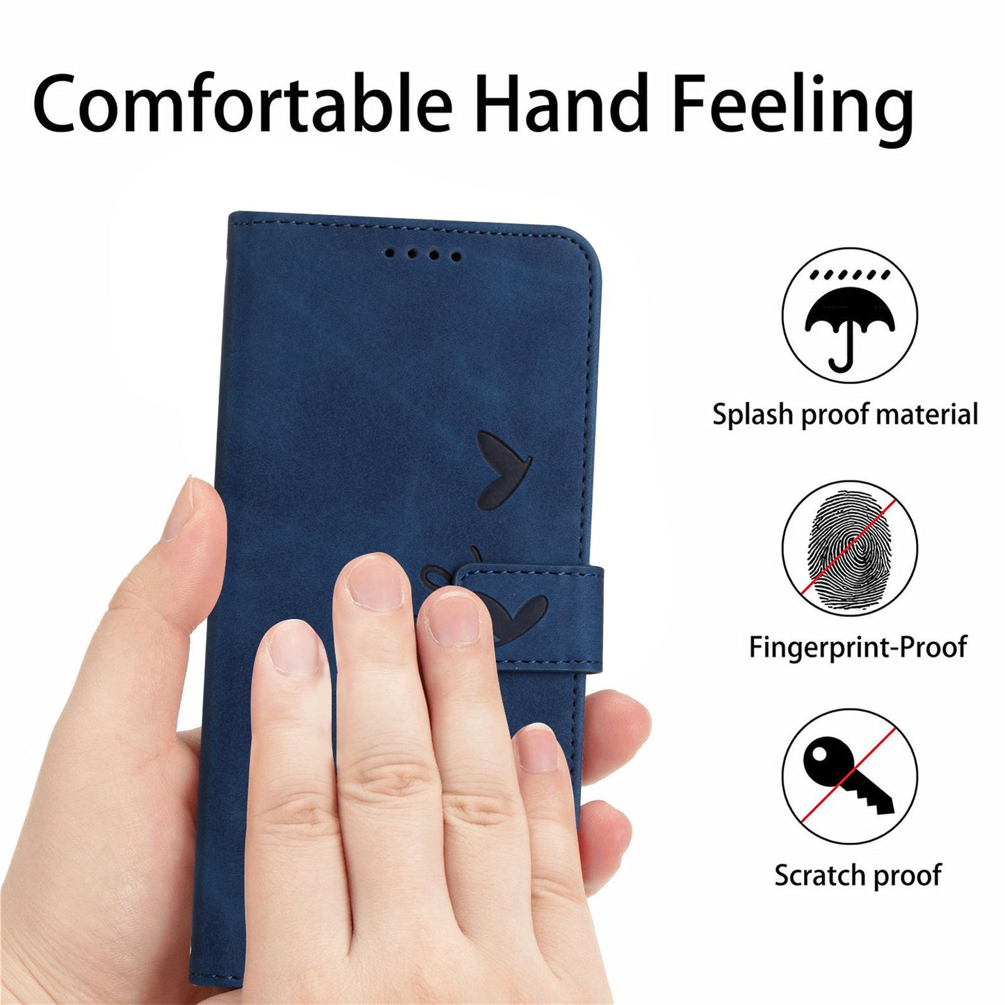 For iPhone 13 Pro 6.1 inch Heart Shape Imprinted Skin-touch Feeling Case PU Leather Wallet Viewing Stand Phone Shell with Strap