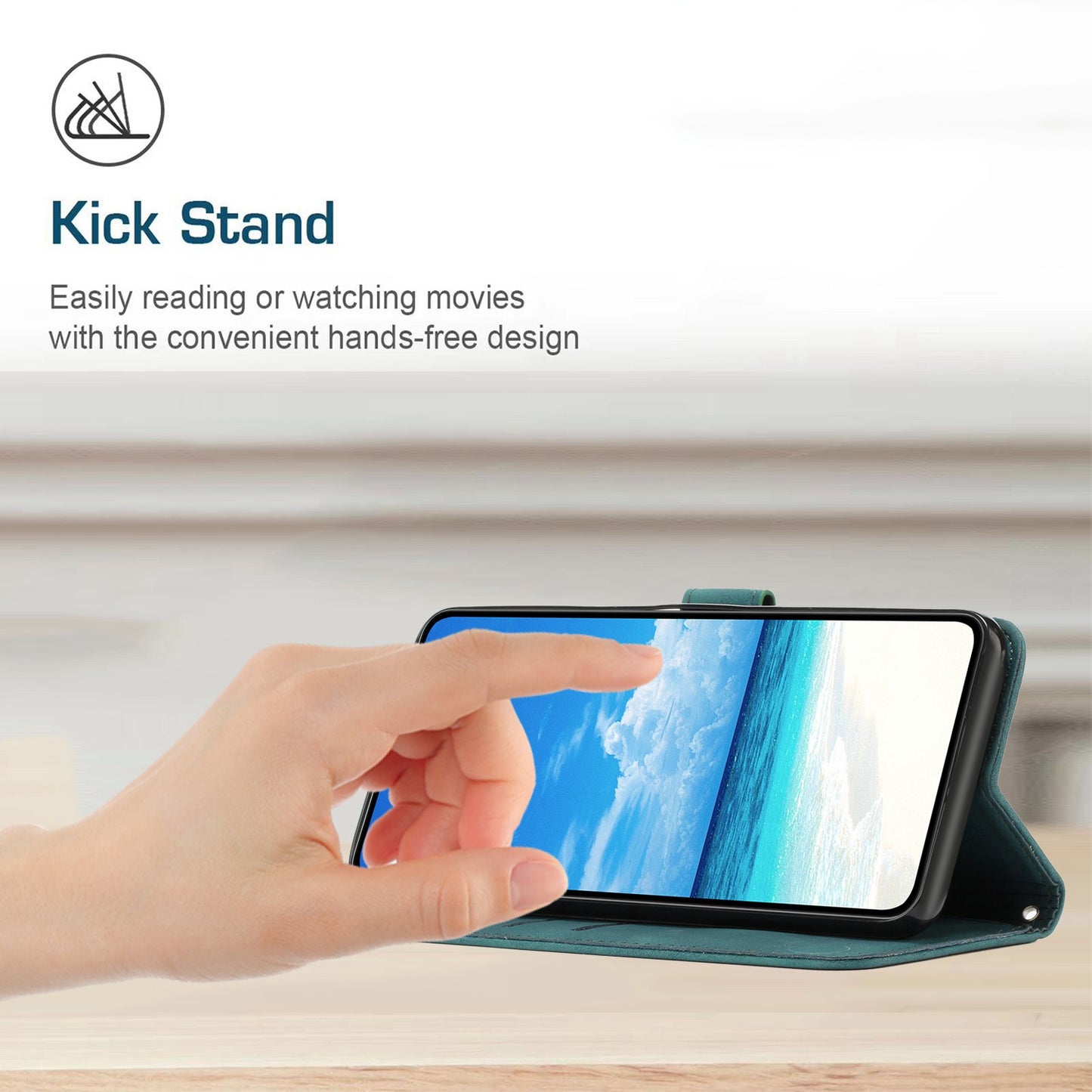 For iPhone 13 Pro 6.1 inch Heart Shape Imprinted Skin-touch Feeling Case PU Leather Wallet Viewing Stand Phone Shell with Strap