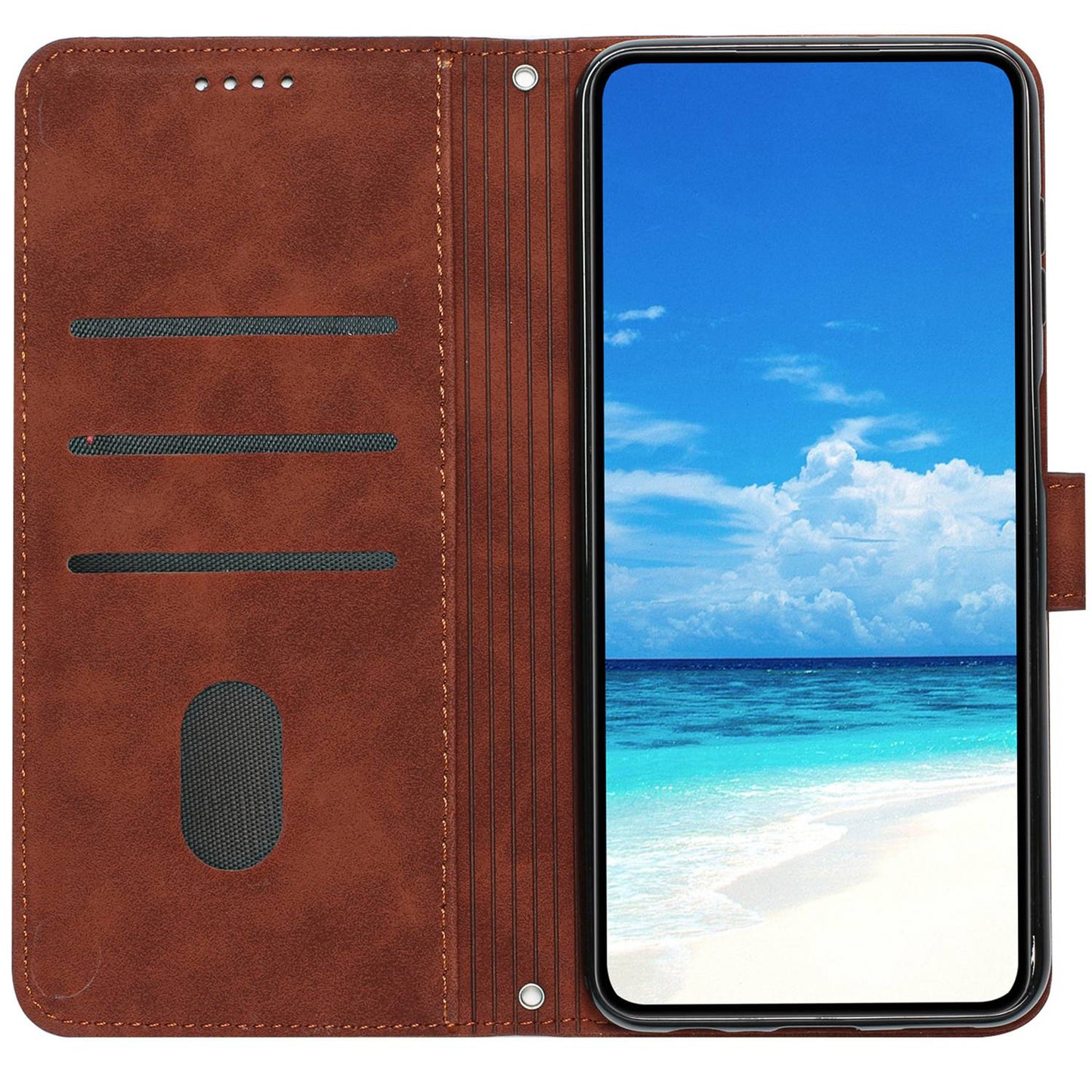 For iPhone 13 Pro 6.1 inch Heart Shape Imprinted Skin-touch Feeling Case PU Leather Wallet Viewing Stand Phone Shell with Strap