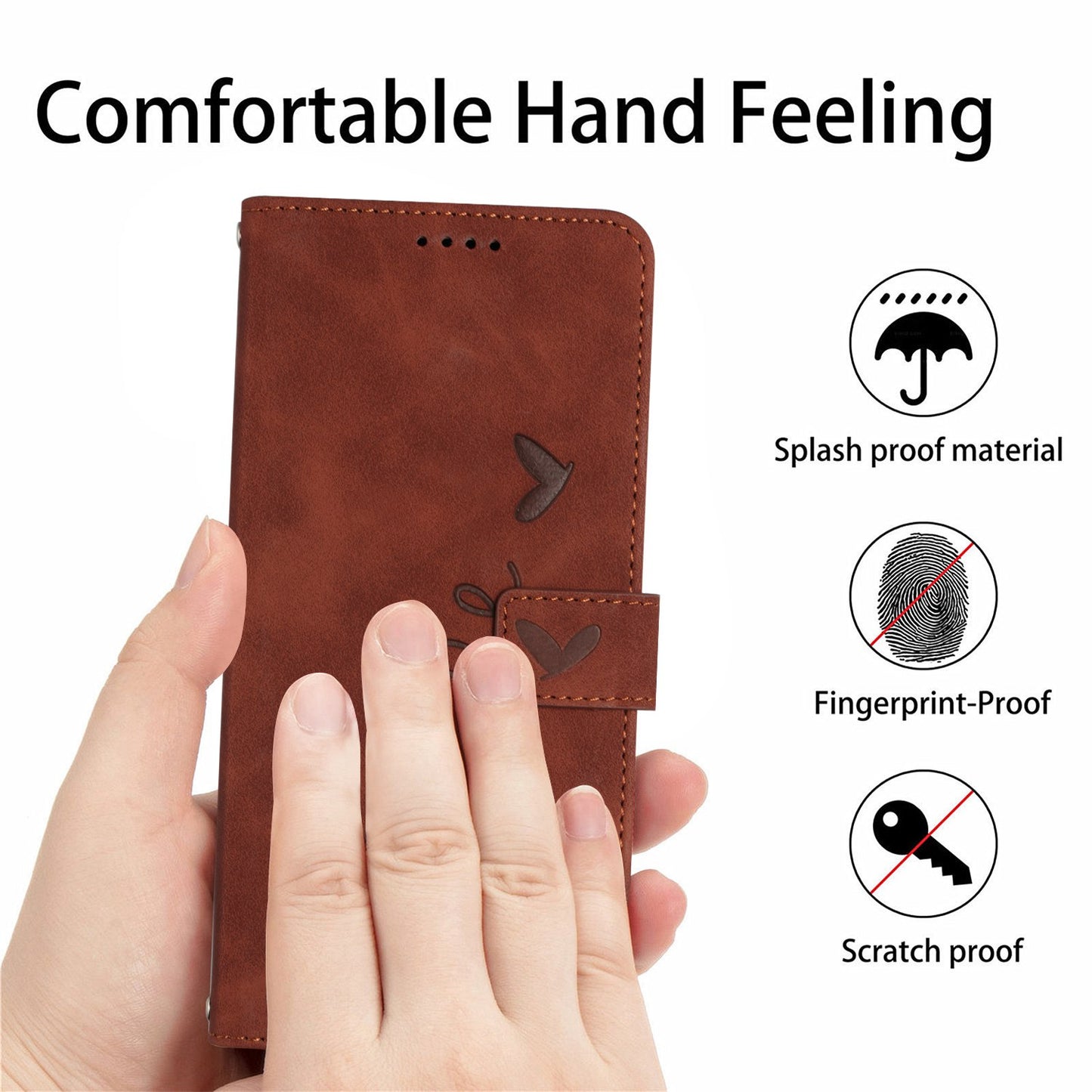 For iPhone 13 Pro 6.1 inch Heart Shape Imprinted Skin-touch Feeling Case PU Leather Wallet Viewing Stand Phone Shell with Strap