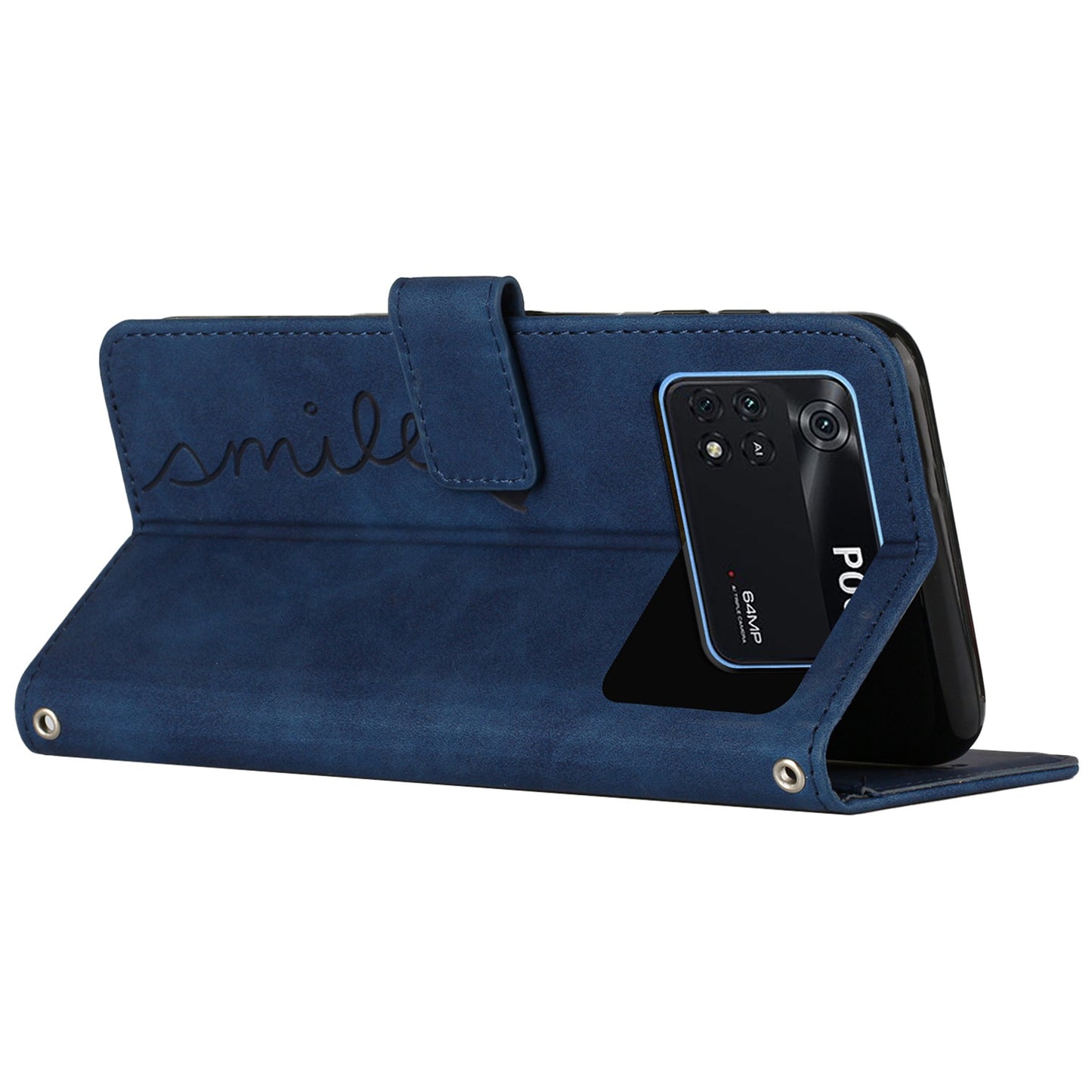 For Xiaomi Poco M4 Pro 4G Heart Shape Imprinted Anti-drop Handy Strap Design Case Skin-touch Feeling PU Leather Wallet Magnetic Phone Shell with Stand