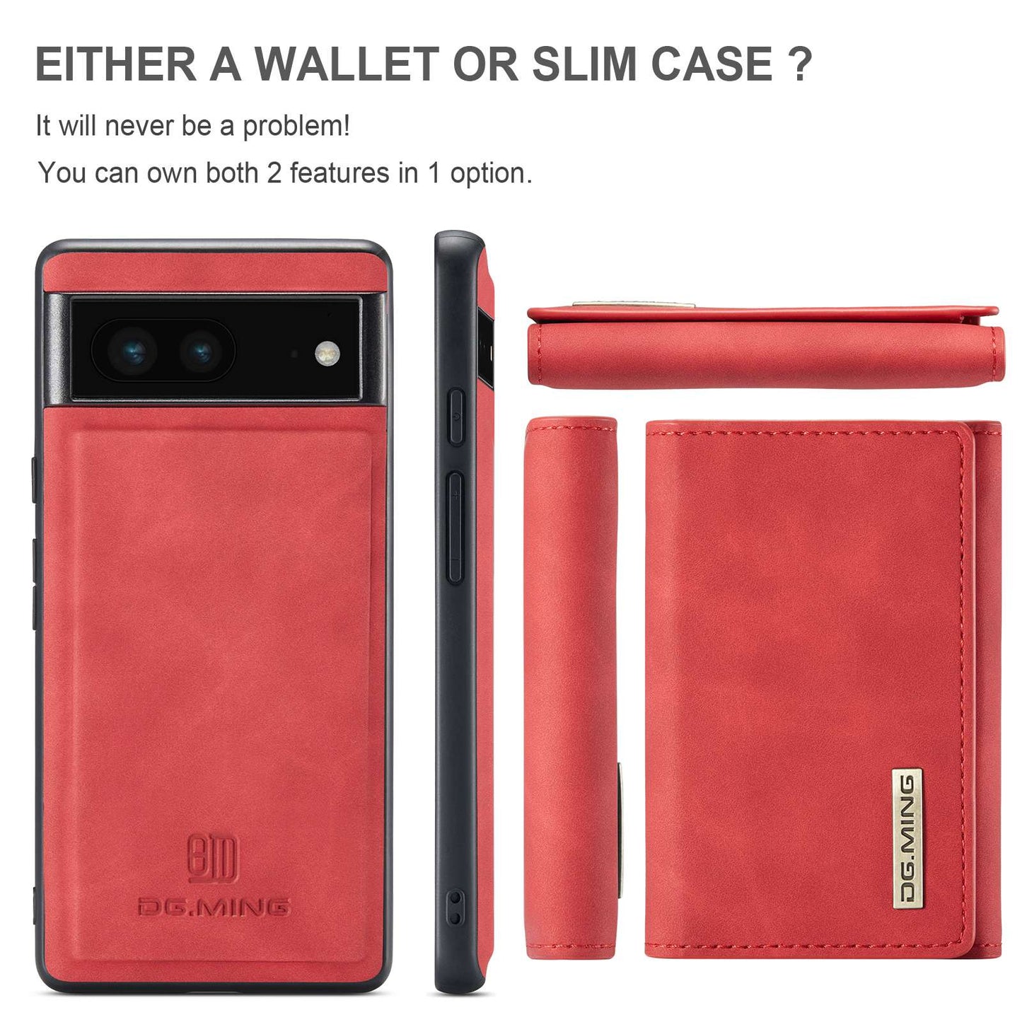 DG.MING M1 Series For Google Pixel 7 5G Magnetic 2-in-1 Wallet PC+TPU+PU Leather Phone Protective Case