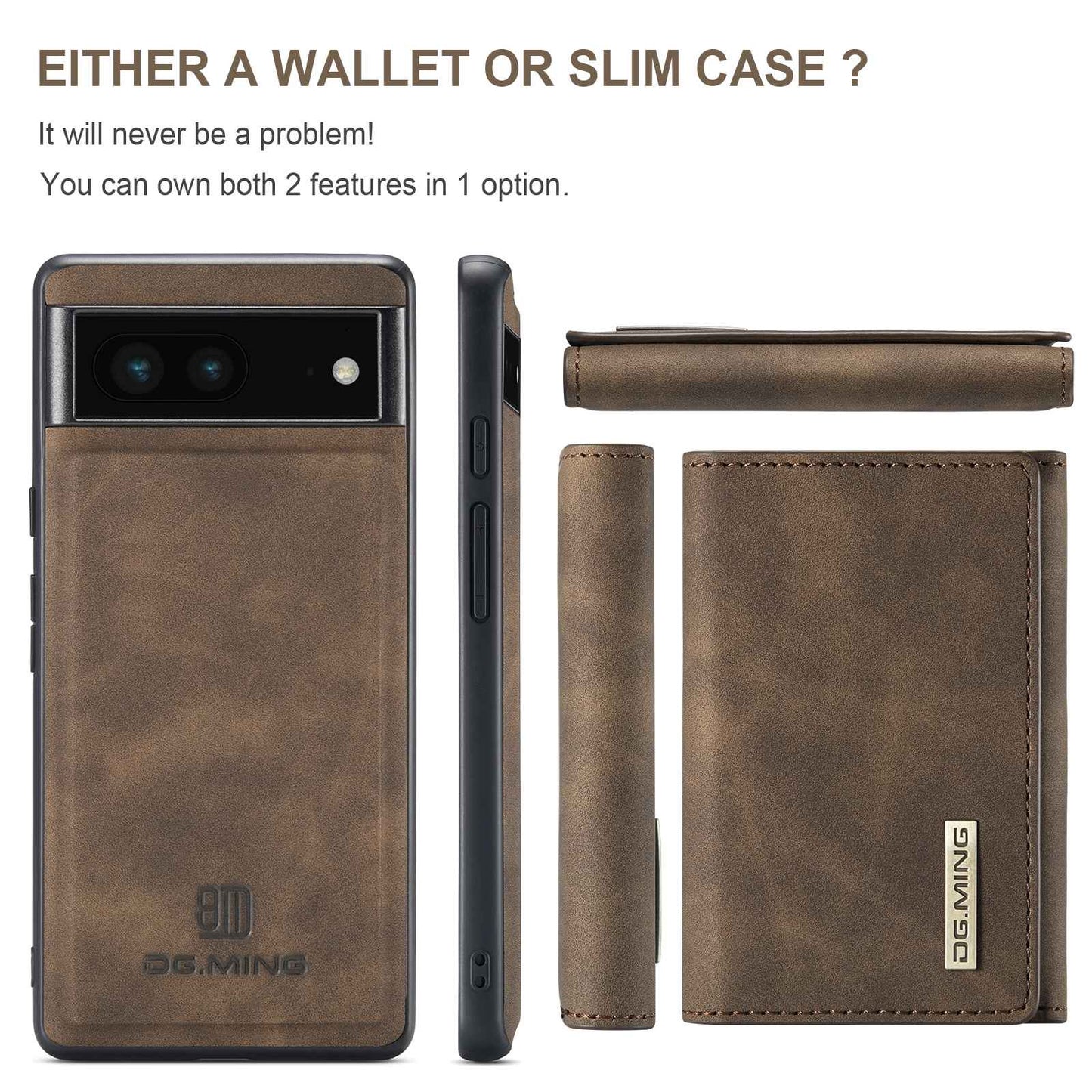 DG.MING M1 Series For Google Pixel 7 5G Magnetic 2-in-1 Wallet PC+TPU+PU Leather Phone Protective Case