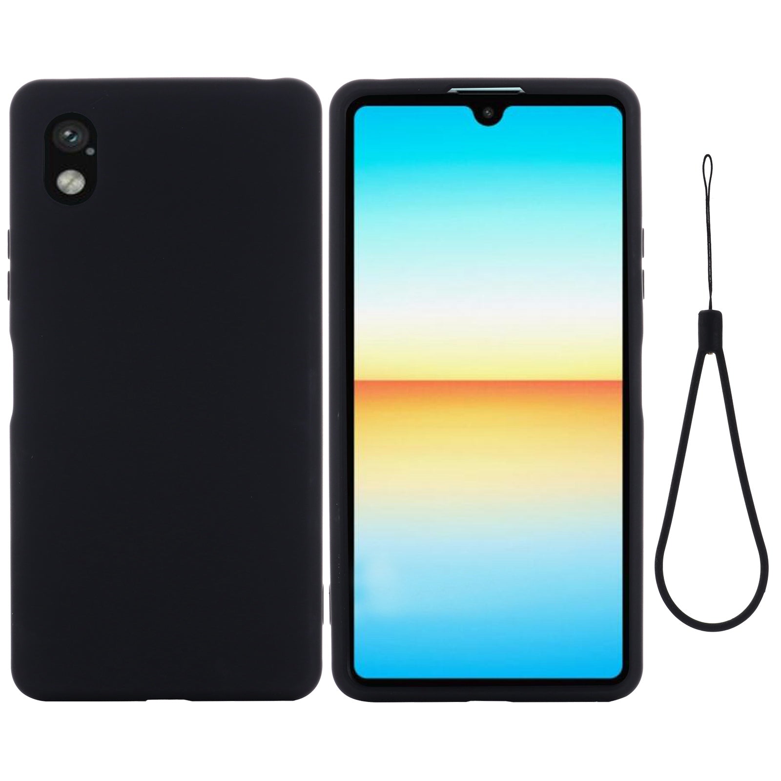 For Sony Xperia Ace III Shockproof Soft Liquid Silicone Phone Case Wear-resistant Precise Cutouts Back Cover with Strap
