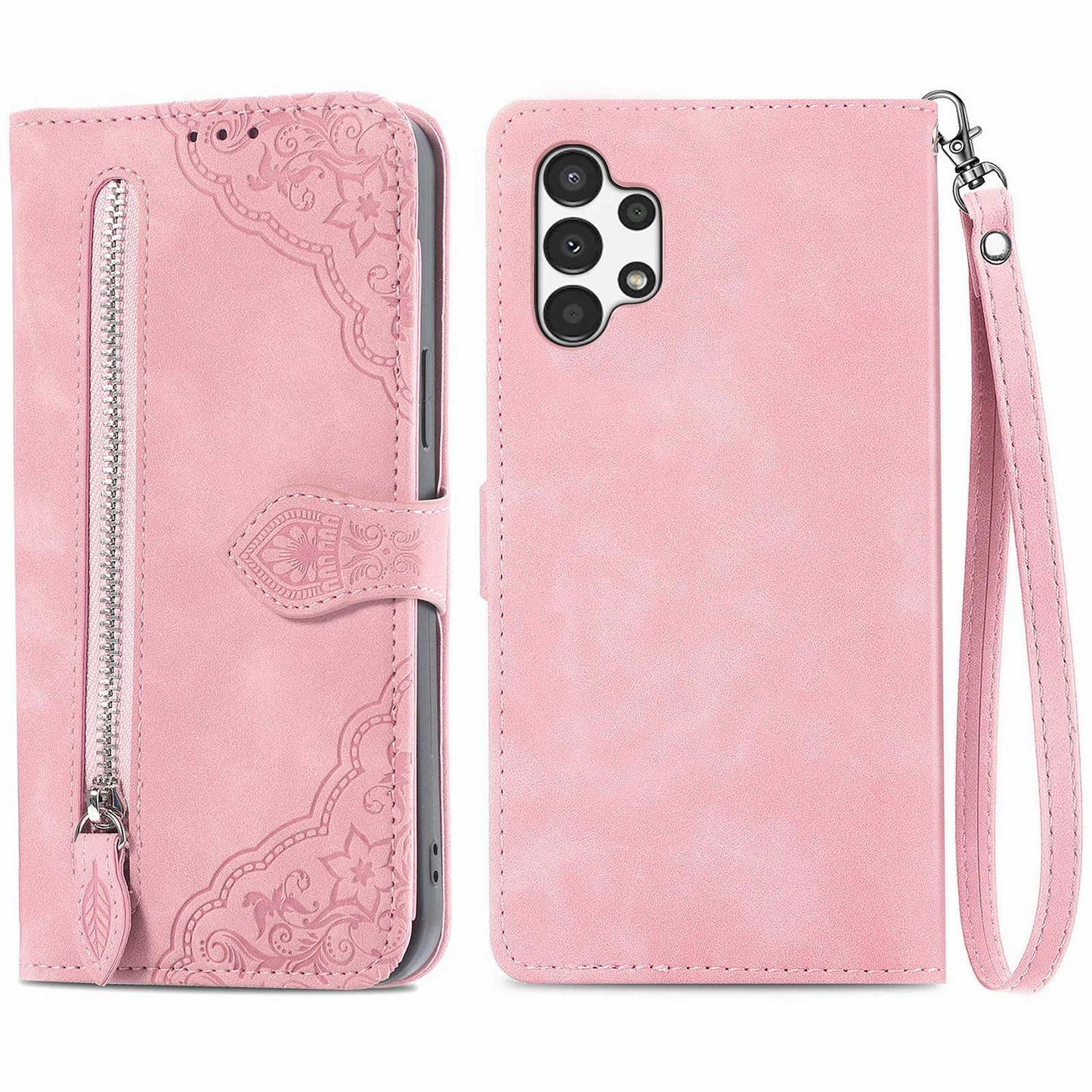 For Samsung Galaxy A13 4G Folio Flip Imprinted Leather Phone Case Zipper Pocket Design Wallet Protector with Stand