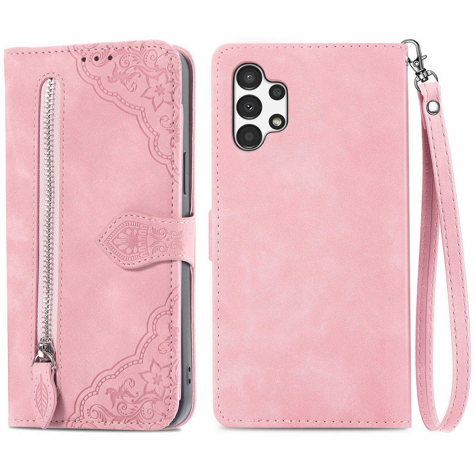 For Samsung Galaxy A13 4G Folio Flip Imprinted Leather Phone Case Zipper Pocket Design Wallet Protector with Stand