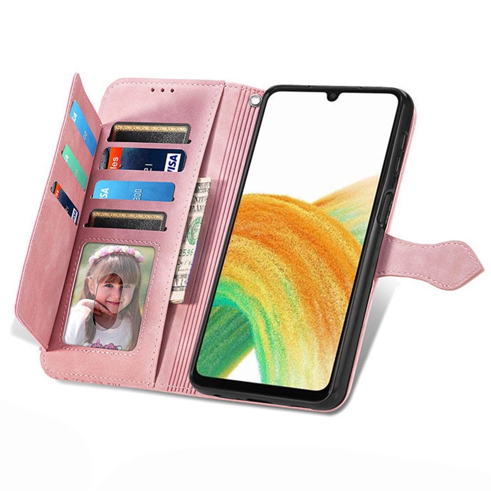 For Samsung Galaxy A13 4G Folio Flip Imprinted Leather Phone Case Zipper Pocket Design Wallet Protector with Stand