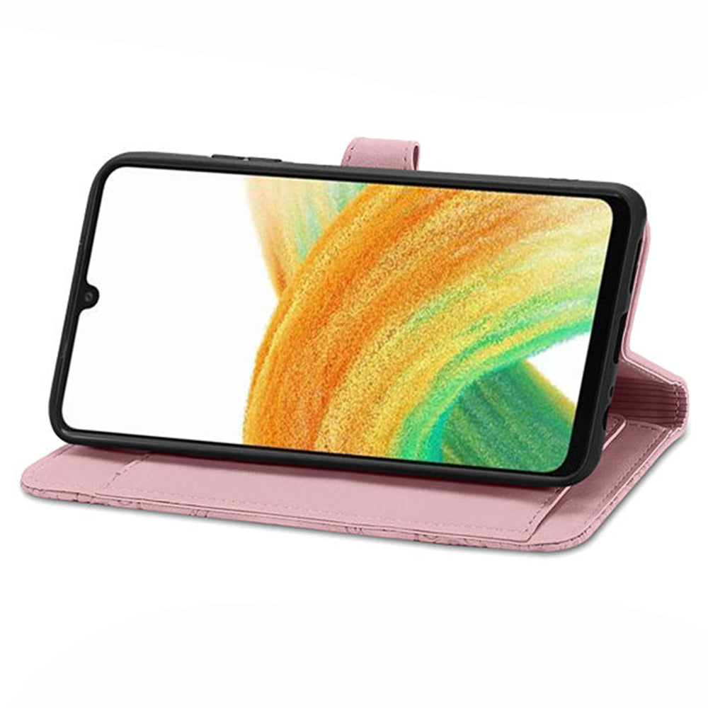 For Samsung Galaxy A13 4G Folio Flip Imprinted Leather Phone Case Zipper Pocket Design Wallet Protector with Stand