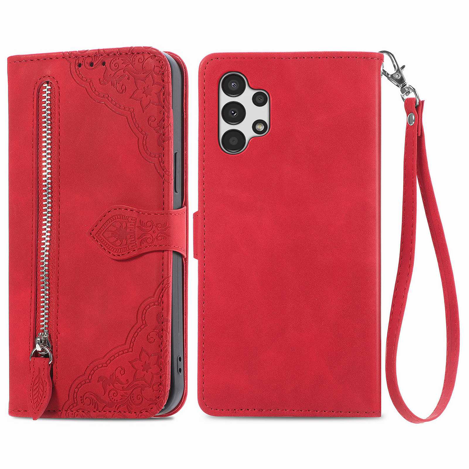 For Samsung Galaxy A13 4G Folio Flip Imprinted Leather Phone Case Zipper Pocket Design Wallet Protector with Stand