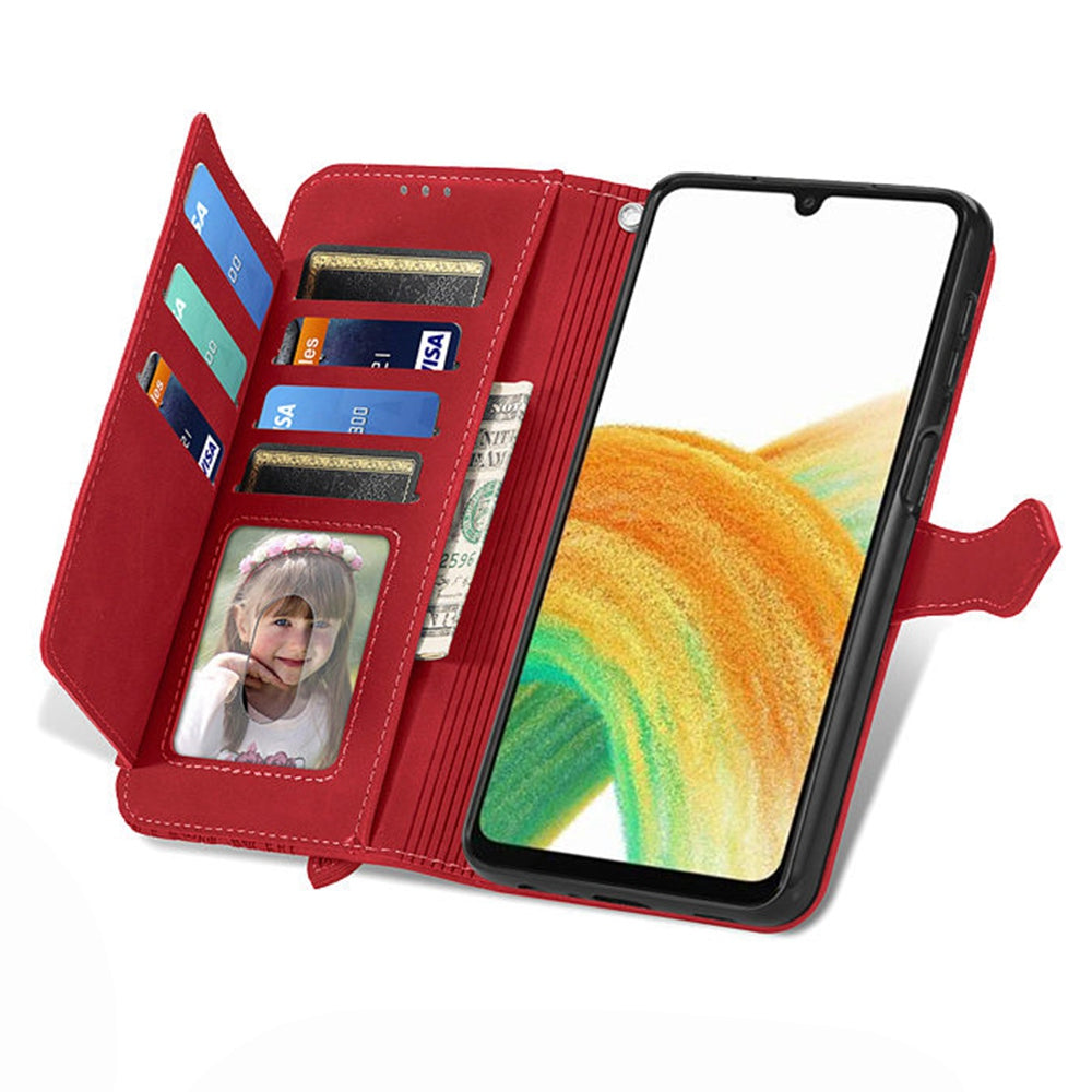 For Samsung Galaxy A13 4G Folio Flip Imprinted Leather Phone Case Zipper Pocket Design Wallet Protector with Stand