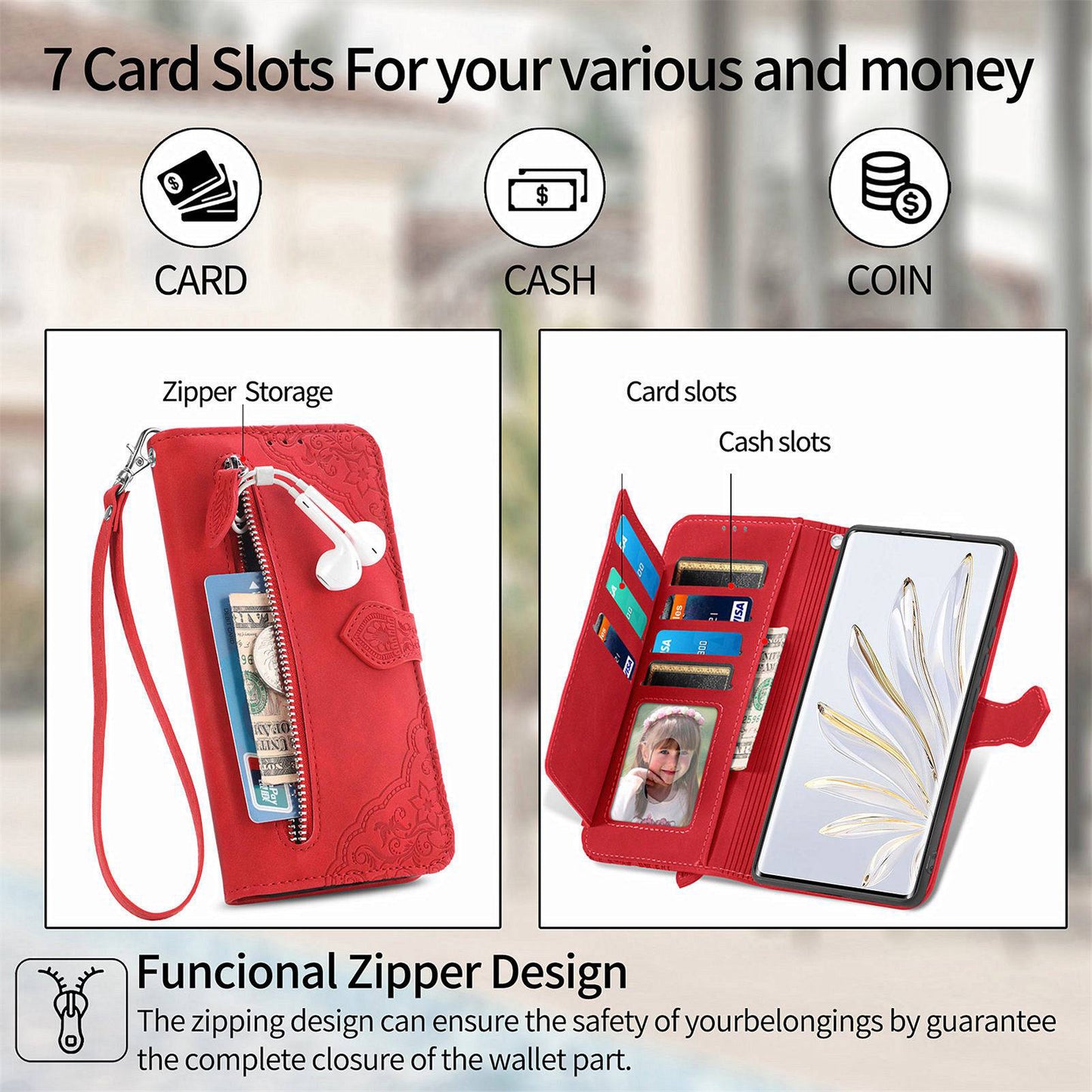 For Samsung Galaxy A13 4G Folio Flip Imprinted Leather Phone Case Zipper Pocket Design Wallet Protector with Stand