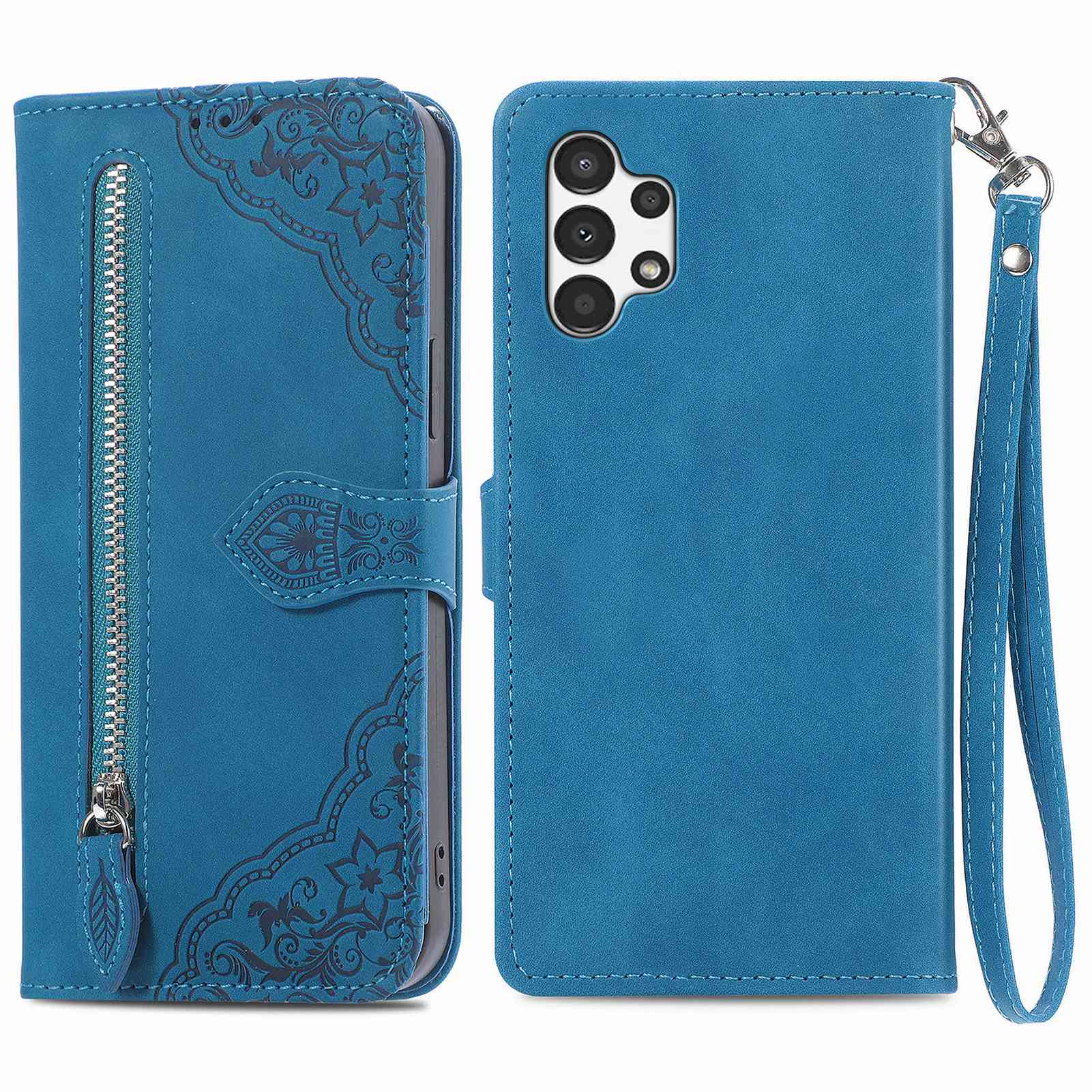 For Samsung Galaxy A13 4G Folio Flip Imprinted Leather Phone Case Zipper Pocket Design Wallet Protector with Stand