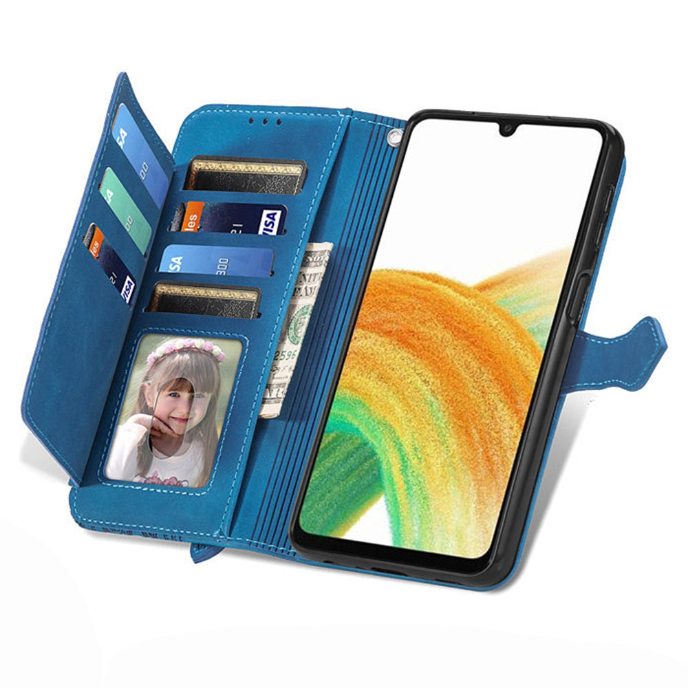 For Samsung Galaxy A13 4G Folio Flip Imprinted Leather Phone Case Zipper Pocket Design Wallet Protector with Stand