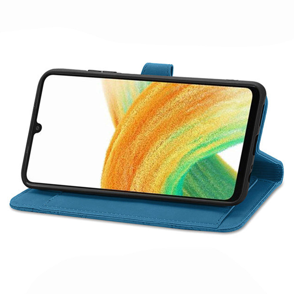 For Samsung Galaxy A13 4G Folio Flip Imprinted Leather Phone Case Zipper Pocket Design Wallet Protector with Stand