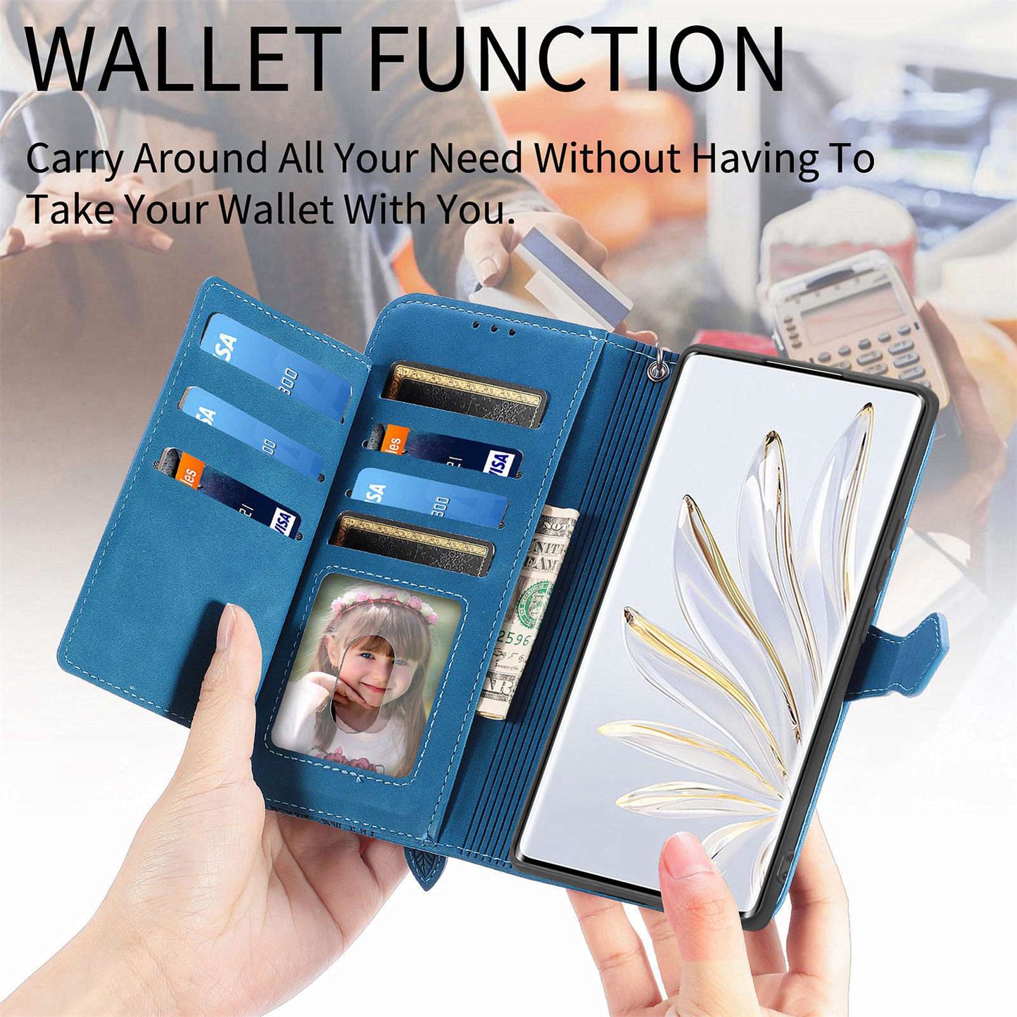 For Samsung Galaxy A13 4G Folio Flip Imprinted Leather Phone Case Zipper Pocket Design Wallet Protector with Stand