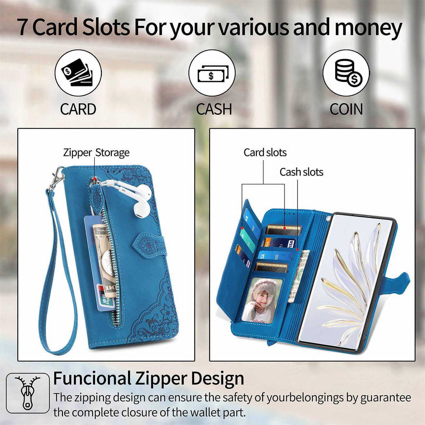 For Samsung Galaxy A13 4G Folio Flip Imprinted Leather Phone Case Zipper Pocket Design Wallet Protector with Stand