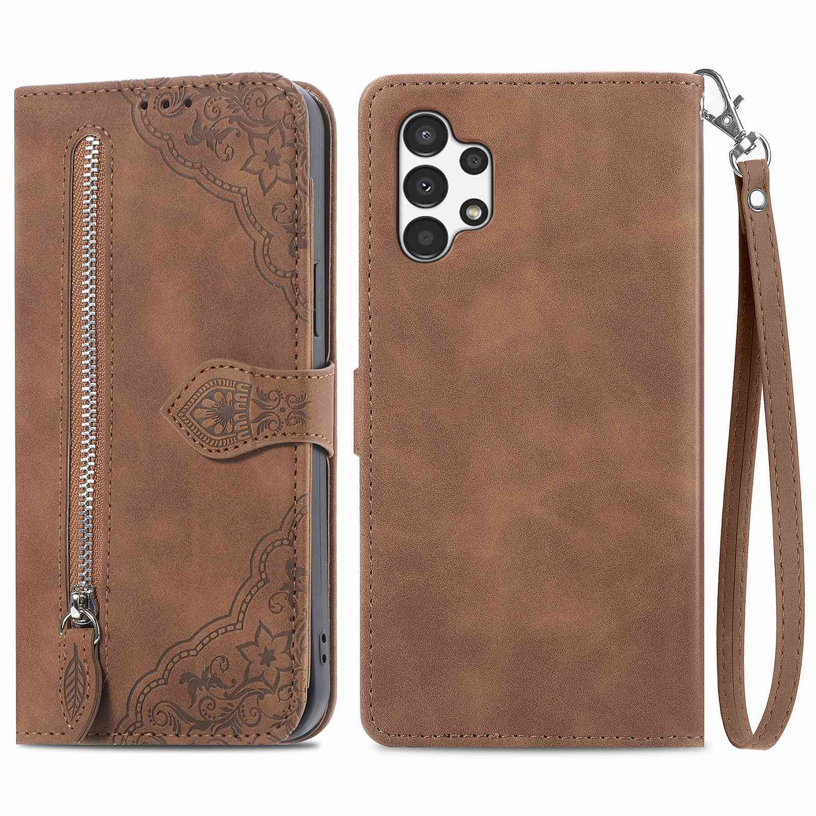 For Samsung Galaxy A13 4G Folio Flip Imprinted Leather Phone Case Zipper Pocket Design Wallet Protector with Stand