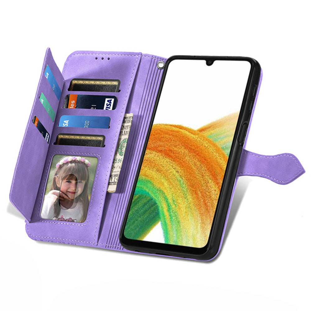 For Samsung Galaxy A13 4G Folio Flip Imprinted Leather Phone Case Zipper Pocket Design Wallet Protector with Stand
