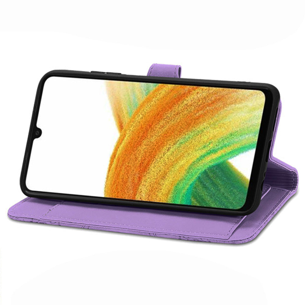 For Samsung Galaxy A13 4G Folio Flip Imprinted Leather Phone Case Zipper Pocket Design Wallet Protector with Stand