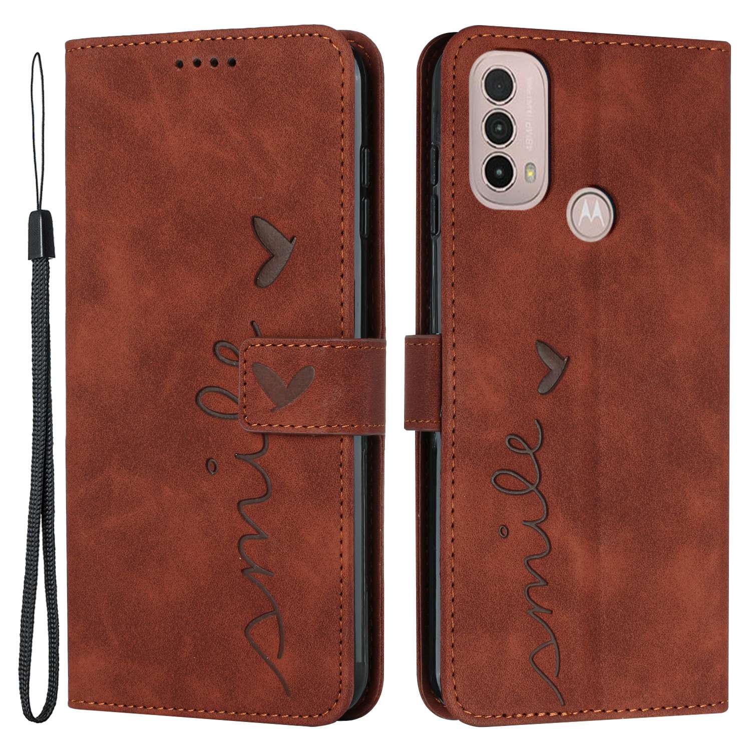 For Motorola Moto E20/E30/E40 Skin-touch Heart Shape Imprinted Leather Phone Case with Stand Wallet