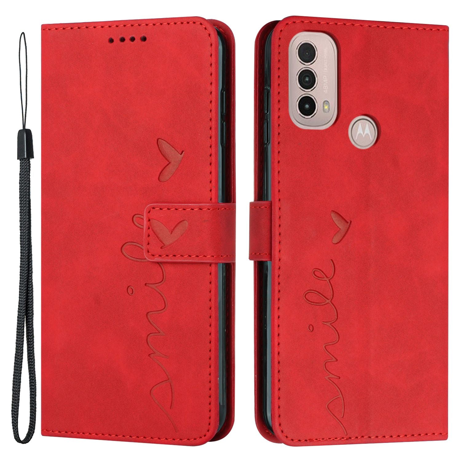 For Motorola Moto E20/E30/E40 Skin-touch Heart Shape Imprinted Leather Phone Case with Stand Wallet