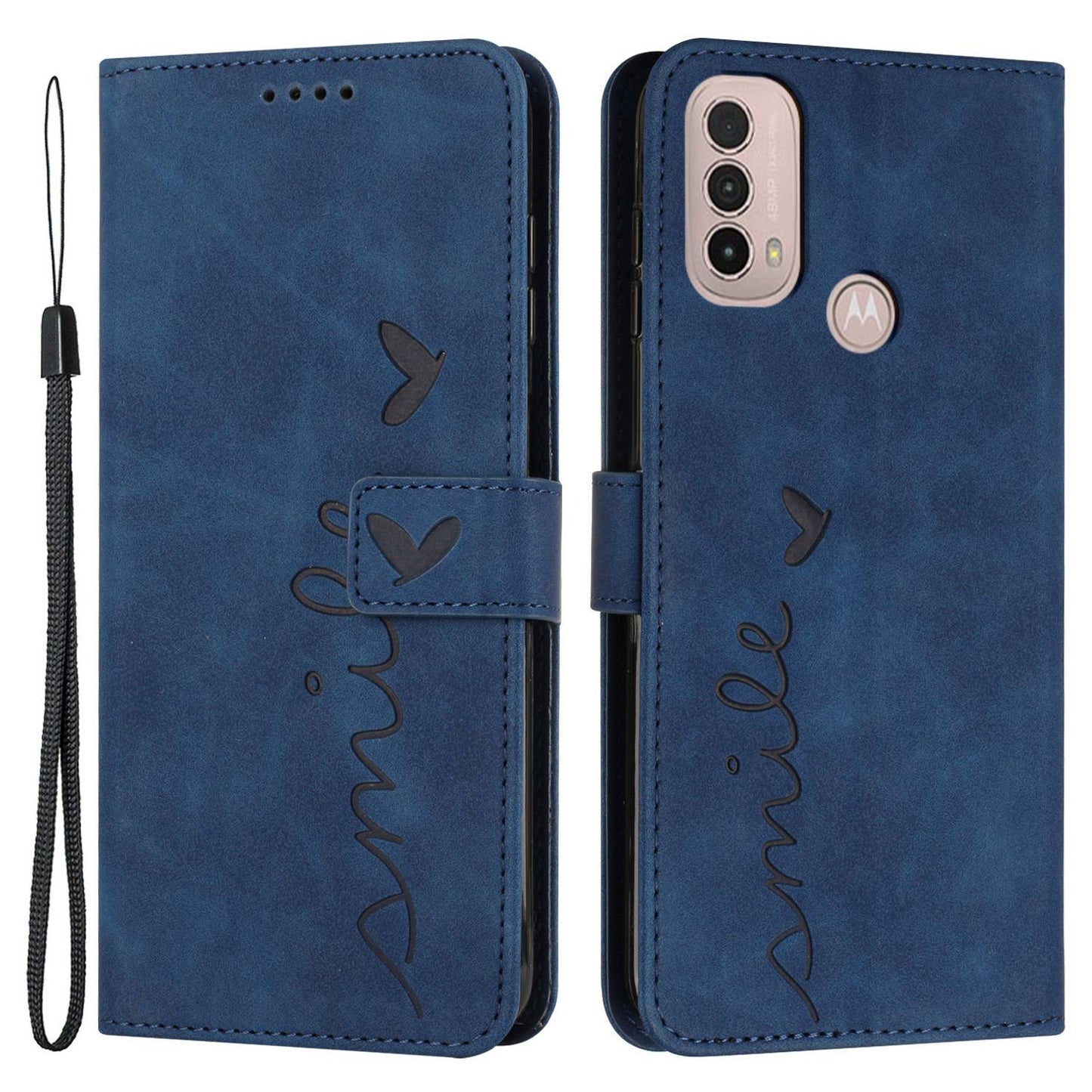 For Motorola Moto E20/E30/E40 Skin-touch Heart Shape Imprinted Leather Phone Case with Stand Wallet