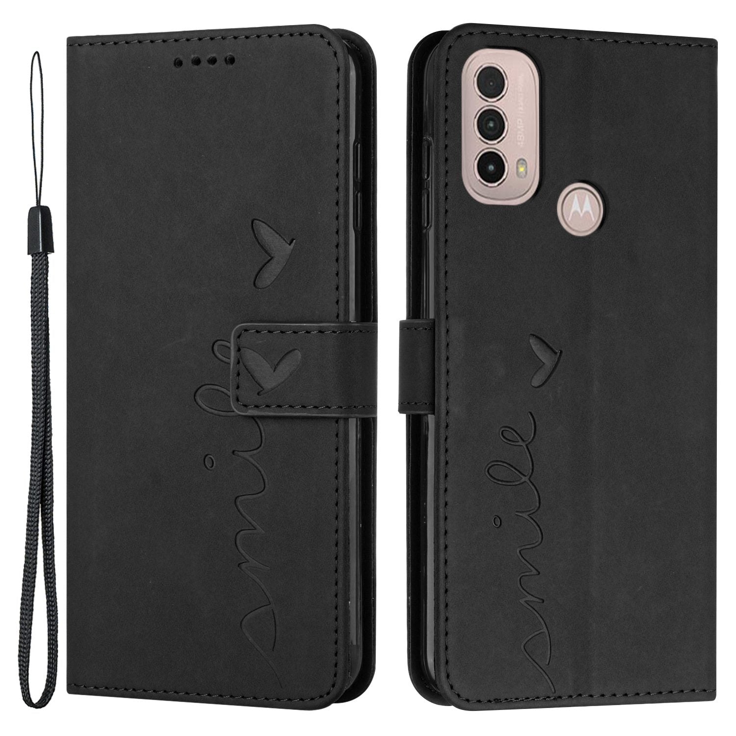 For Motorola Moto E20/E30/E40 Skin-touch Heart Shape Imprinted Leather Phone Case with Stand Wallet