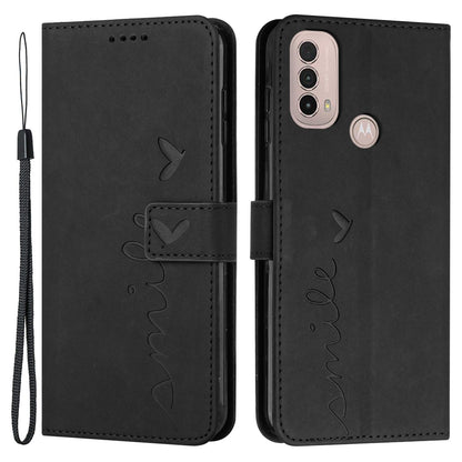 For Motorola Moto E20/E30/E40 Skin-touch Heart Shape Imprinted Leather Phone Case with Stand Wallet