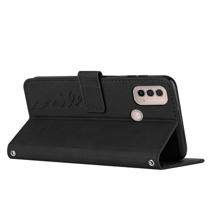For Motorola Moto E20/E30/E40 Skin-touch Heart Shape Imprinted Leather Phone Case with Stand Wallet