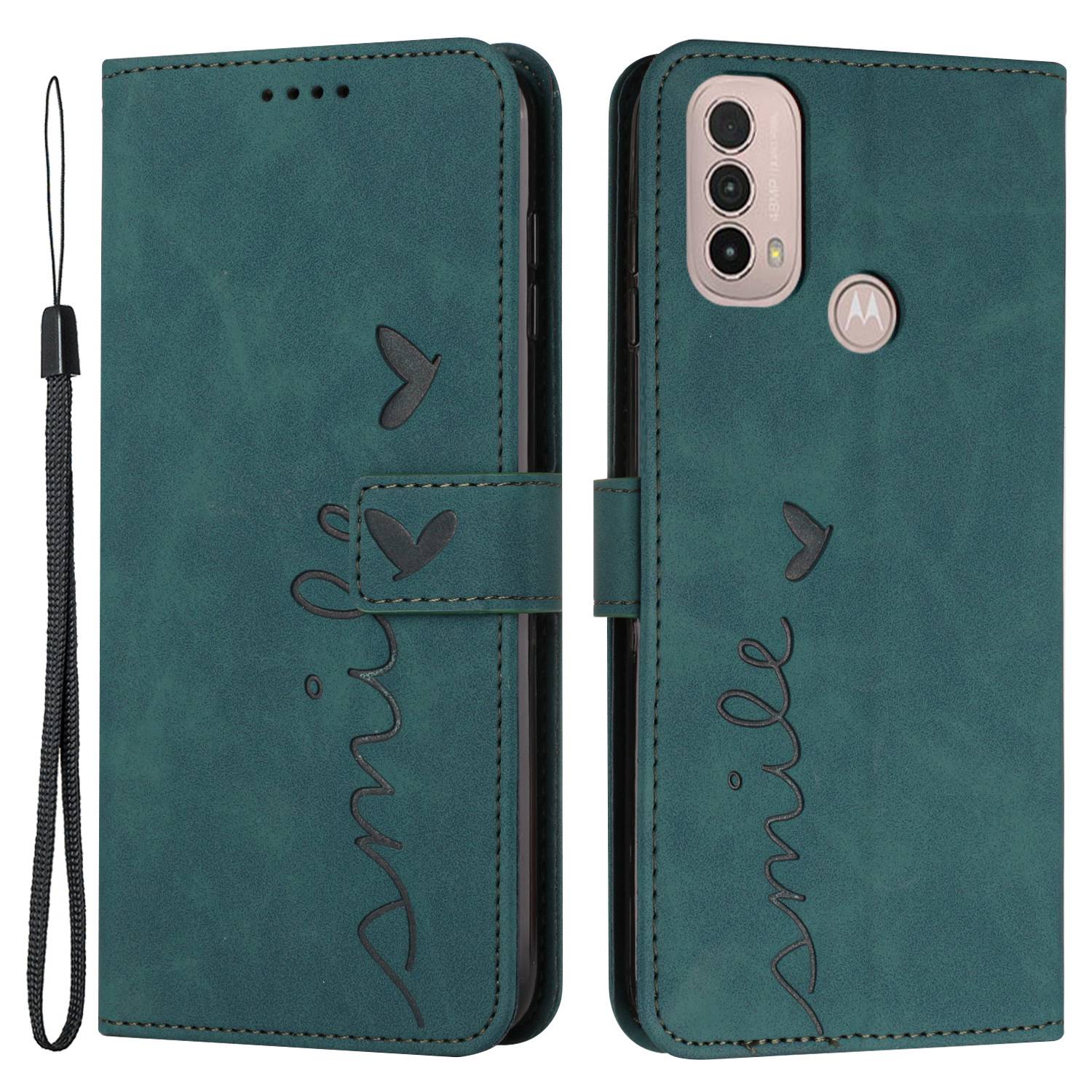 For Motorola Moto E20/E30/E40 Skin-touch Heart Shape Imprinted Leather Phone Case with Stand Wallet
