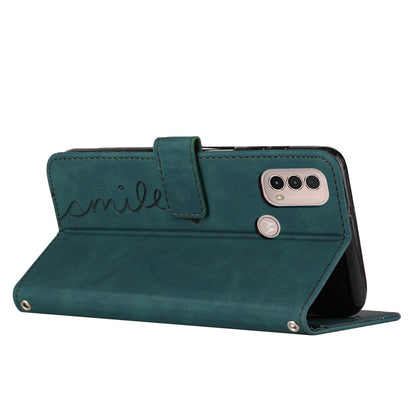 For Motorola Moto E20/E30/E40 Skin-touch Heart Shape Imprinted Leather Phone Case with Stand Wallet