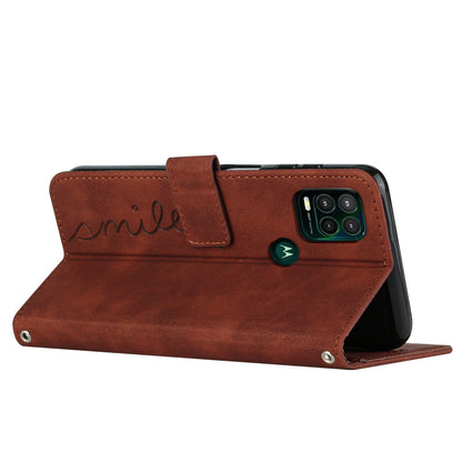 For Motorola Moto G Stylus 5G (2021) Skin-touch Feeling Heart Shape Imprinted Phone Case Anti-fall PU Leather Wallet Stand Shell with Strap