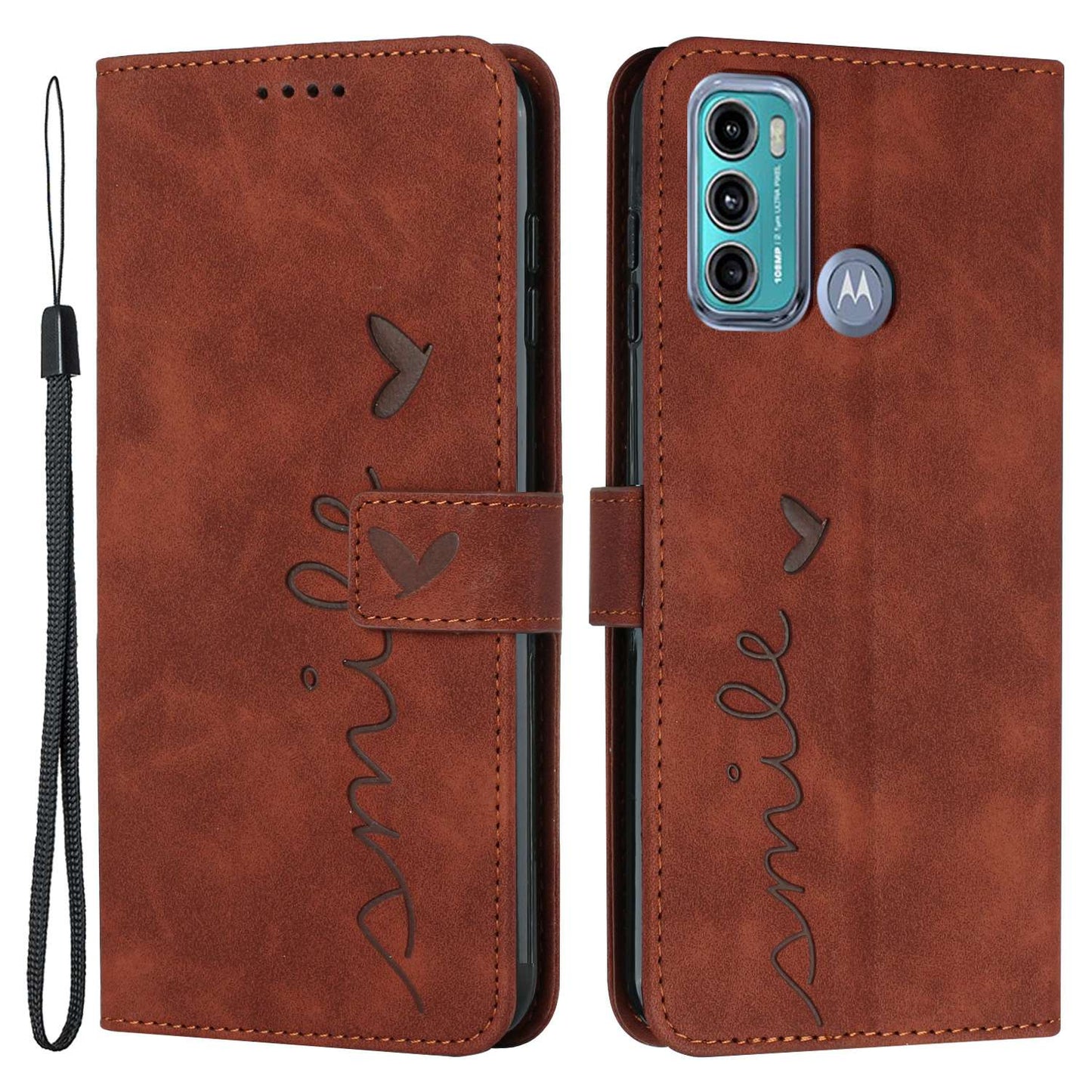 For Motorola Moto G60/G40 Fusion Anti-scratch Phone Leather Case Bag Heart Shape Imprinted Skin-touch Feeling Stand Wallet Phone Shell