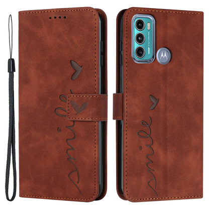 For Motorola Moto G60/G40 Fusion Anti-scratch Phone Leather Case Bag Heart Shape Imprinted Skin-touch Feeling Stand Wallet Phone Shell